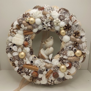 Karácsonyi kopogtató, koszorú madárral 23 cm, Otthon & Életmód, Dekoráció, Ajtó- és ablak dekoráció, Ajtódísz & Kopogtató, Virágkötés, MESKA