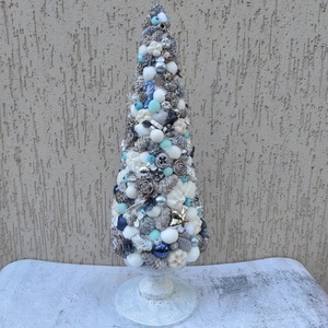 Mini karácsonyfa - kék/ezüst  - karácsony - mikulás - mikulás beltéri dekoráció - Meska.hu