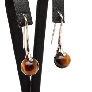Fülbevaló golyó tigrisszem multi ívelt lógós 10-11mm, Ékszer, Fülbevaló, Lógó fülbevaló, , MESKA