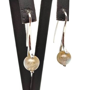 Fülbevaló golyó labradorit ívelt lógó 9-10mm, Ékszer, Fülbevaló, Lógó fülbevaló, , MESKA
