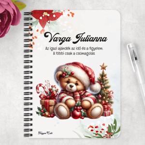 Személyre szabható - Karácsonyi Teddy maci (ajándékok) mintás A6-os füzet - otthon & életmód - papír, írószer - jegyzetfüzet & napló - Meska.hu