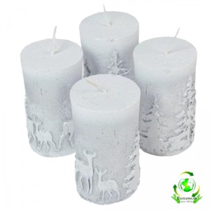 Kontúros Őzikés henger gyertya 50x100 mm - ezüst szett, Kellékek & szerszámok, Vegyes alapanyag, Dekorációs gyertya, , MESKA