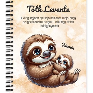 Személyre szabható - Cuki lajhár Apa és kicsi lajhárja mintás A5-ös füzet, Otthon & Életmód, Papír, írószer, Jegyzetfüzet & Napló, , MESKA