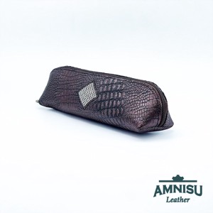 Metál barna krokkómintás rombusz swarovski köves bőr neszeszer / tolltartó K4029 - táska & tok - neszesszer - Meska.hu