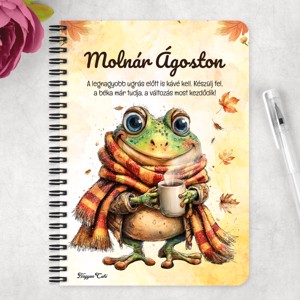 Személyre szabható - Cuki őszi kávézós béka mintás A6-os füzet - otthon & életmód - papír, írószer - jegyzetfüzet & napló - Meska.hu