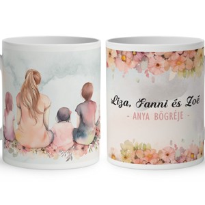 Kérd a neveddel - Anya és a három lány mintás bögre, Otthon & Életmód, Konyhafelszerelés, tálalás, Tálalás, Bögre & Csésze, , MESKA