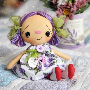 Levendula baba, rongybaba, Raggedy Ann, dekoráció - otthon & életmód - babaszoba, gyerekszoba - babaszoba, gyerekszoba - Meska.hu