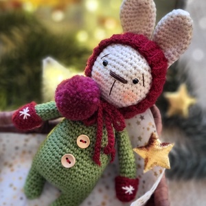 Horgolt Karácsonyi Nyuszi, amigurumi nyúl, manó - játék & sport - plüssállat & játékfigura - nyuszi - Meska.hu