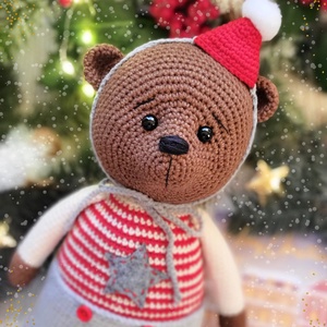 Horgolt Karácsonyi Maci, amigurumi medve, manó - játék & sport - plüssállat & játékfigura - maci - Meska.hu