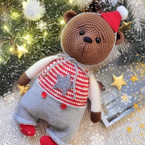 Horgolt Karácsonyi Maci, amigurumi medve, manó - játék & sport - plüssállat & játékfigura - maci - Meska.hu