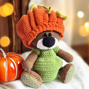 Horgolt maci, amigurumi medve, tök, halloween, őszi dekoráció - játék & sport - plüssállat & játékfigura - maci - Meska.hu