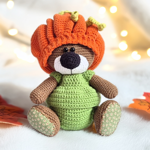 Horgolt maci, amigurumi medve, tök, halloween, őszi dekoráció - játék & sport - plüssállat & játékfigura - maci - Meska.hu