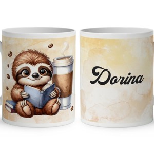 Névvel kérhető - Kis kávés lajhár és a könyv mintás bögre, Otthon & Életmód, Konyhafelszerelés, tálalás, Tálalás, Bögre & Csésze, , MESKA