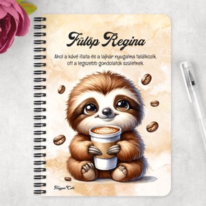Személyre szabható - Nagyon cuki Kávés lajhár mintás A6-os füzet - otthon & életmód - papír, írószer - jegyzetfüzet & napló - Meska.hu