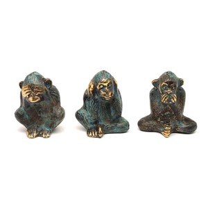 Réz figura Három bölcs majom arany kék 4x3,5cm, Otthon & Életmód, Dekoráció, Dísztárgy, , MESKA