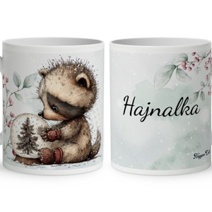 Névvel kérhető - Cuki téli mosómedve hógömbbel mintás bögre, Otthon & Életmód, Konyhafelszerelés, tálalás, Tálalás, Bögre & Csésze, , MESKA