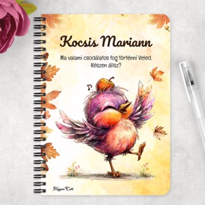 Személyre szabható - Cuki őszi táncoló kismadár mintás A5-ös füzet - otthon & életmód - papír, írószer - jegyzetfüzet & napló - Meska.hu