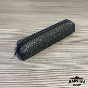 Sötétzöld krokodil mintázatú bőrből készült tolltartó, Otthon & Életmód, Papír, írószer, Tolltartó & Ceruzatekercs, , MESKA