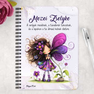 Személyre szabható - Cuki ibolya virágos tündér mintás A5-ös füzet - otthon & életmód - papír, írószer - jegyzetfüzet & napló - Meska.hu