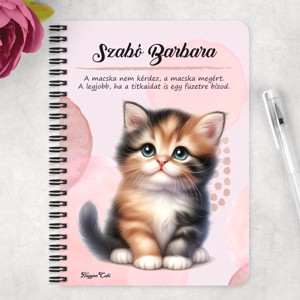 Személyre szabható - Cuki tarka cicus mintás A5-ös füzet - otthon & életmód - papír, írószer - jegyzetfüzet & napló - Meska.hu