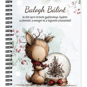 Személyre szabható - Cuki téli őzike hógömbbel mintás A6-os füzet, Otthon & Életmód, Papír, írószer, Jegyzetfüzet & Napló, , MESKA