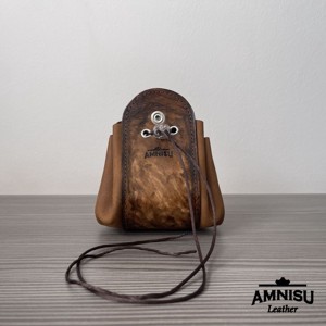 Barna - zöld sárkányszemes bőr 2in1 szütyő és kockatálca - Helena - játék & sport - szerepjáték - Meska.hu