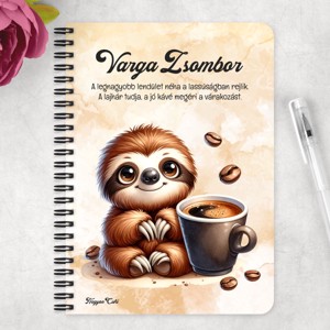 Személyre szabható - Kávés lajhár - csak feketén mintás A5-ös füzet - otthon & életmód - papír, írószer - jegyzetfüzet & napló - Meska.hu