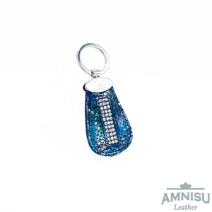 Sötétkék kígyómintás csepp alakú swarovski köves bőr kulcstartó H6010OK - Meska.hu