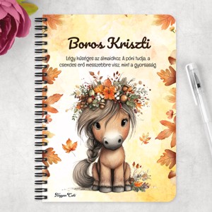 Személyre szabható - Cuki őszi virágkoszorús póni mintás A6-os füzet - otthon & életmód - papír, írószer - jegyzetfüzet & napló - Meska.hu