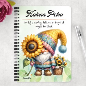 Személyre szabható - Cuki kukucs napraforgós manó mintás A6-os füzet - otthon & életmód - papír, írószer - jegyzetfüzet & napló - Meska.hu