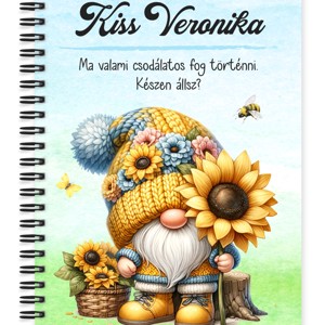 Személyre szabható - Cuki napraforgós manó mintás A5-ös füzet, Otthon & Életmód, Papír, írószer, Jegyzetfüzet & Napló, , MESKA