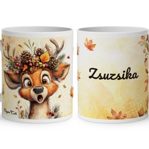 Névvel kérhető - Cuki őszi csodálkozó szarvas mintás bögre - Meska.hu