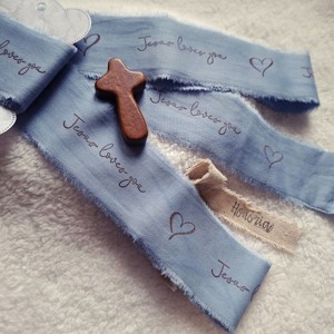 Kézzel festett és bélyegzett, tépett, pamutszalag, Bibliai, igés, felirattal- középkék-018, Kellékek & szerszámok, Rövidáru, Szalag, pánt, Textilszalag, , MESKA