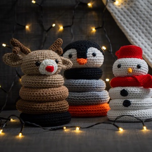 Horgolt pingvin torony - játék & sport - készségfejlesztő és logikai játék - toronyépítő- és egyensúlyozó játékok - Meska.hu