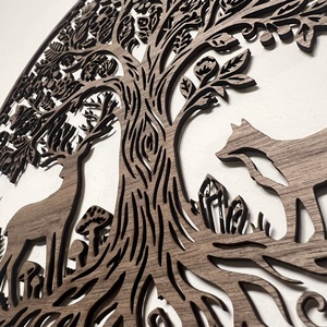 Élet fája fali dísz erdei állatokkal, Otthon & Életmód, Dekoráció, Fali és függő dekoráció, Falra akasztható dekor, Famegmunkálás, Gravírozás, pirográfia, MESKA