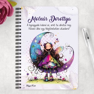 Személyre szabható - Aranyos lila virágos tündér és a hold mintás A6-os füzet - otthon & életmód - papír, írószer - jegyzetfüzet & napló - Meska.hu