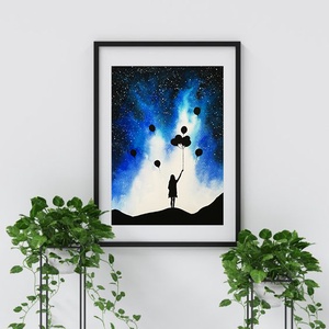 Lufis galaxy akvarell nyomat, Otthon & Lakás, Művészi nyomat, Kép & Falikép, Dekoráció, Festészet, Meska