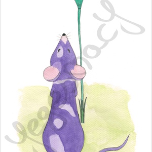 Lila egérke - akvarell festményből készült nyomat - otthon & életmód - dekoráció - kép & falikép - kép & falikép - Meska.hu