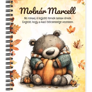 Személyre szabható - Cuki őszi szundi maci és a tök mintás A5-ös füzet, Otthon & Életmód, Papír, írószer, Jegyzetfüzet & Napló, , MESKA