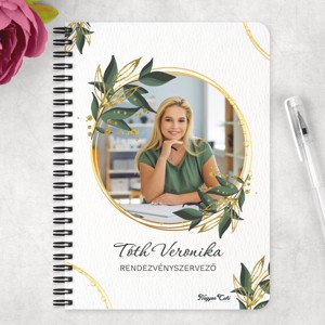 Te vagy a sztár a szakmádban! - Arany zöld leveles mintás, saját fotóval személyre szabható füzet - otthon & életmód - papír, írószer - jegyzetfüzet & napló - Meska.hu