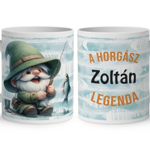 Névvel kérhető - Boldog horgász manó mintás bögre - Meska.hu
