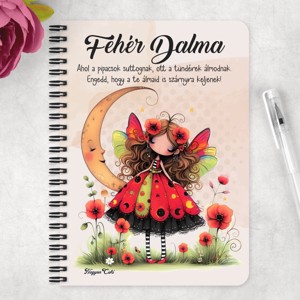Személyre szabható - Cuki pipacs tündérlány és a hold mintás A5-ös füzet - otthon & életmód - papír, írószer - jegyzetfüzet & napló - Meska.hu