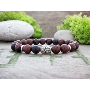 Buddha mahagóni obszidián ásvány karkötő, Ékszer, Karkötő, Ásványkarkötő, , MESKA