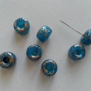 Cseh nagylyukú üveggyöngy - 8x6mm - 16 db / csomag - kék-arany, Kellékek & szerszámok, Gyöngyfűzés kellékek, Üveggyöngy, , MESKA