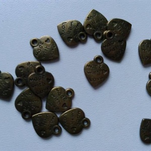 Fém medál - szív - 12x10 mm - made with love - 10 db / csomag - sárgaréz szín, Kellékek & szerszámok, Ékszerkellék, Medál csomag, , MESKA