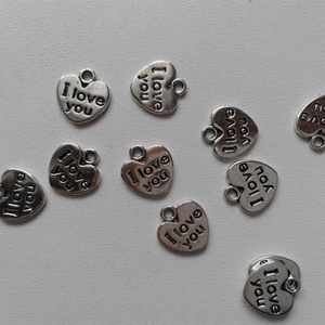 Fém medál - 12x11mm - i love you - 10 db / csomag - antik ezüst szín, Kellékek & szerszámok, Ékszerkellék, Medál csomag, , MESKA