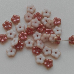 Cseh üveggyöngy köztes virág - 5x2mm - 50 db / csomag - borostyán-fehér, Kellékek & szerszámok, Gyöngyfűzés kellékek, Üveggyöngy, , MESKA