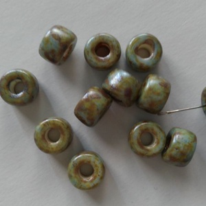 Cseh nagylyukú üveggyöngy - 8x6mm - 16 db / csomag - márványos, Kellékek & szerszámok, Gyöngyfűzés kellékek, Üveggyöngy, , MESKA