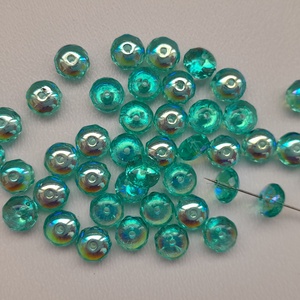Cseh üveggyöngy - fánk - 7x4mm - 45 db / csomag - színjátszós türkizzöld, Kellékek & szerszámok, Gyöngyfűzés kellékek, Üveggyöngy, , MESKA