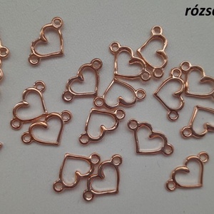 Fém medál, összekötő - 8x14mm - szív - 10 db / csomag - rózsaarany szín, Kellékek & szerszámok, Ékszerkellék, Medál csomag, , MESKA